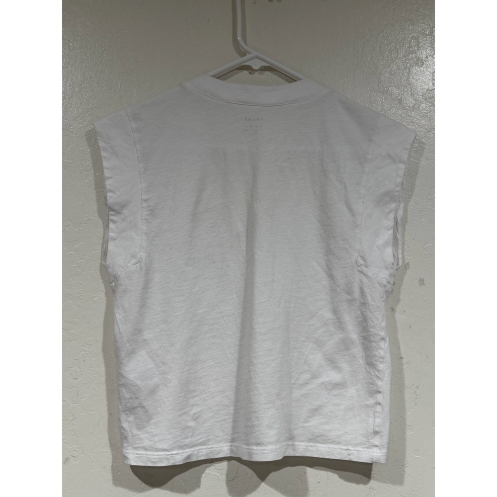 FRAME Le High Rise V Muscle Tee White Organic Pima Cotton Padded Shoulder XS - Picture 3 of 6